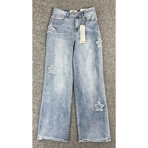 YMI High Rise Wide Leg Jeans Star Patch Y2K Light Wash Womens 7/28